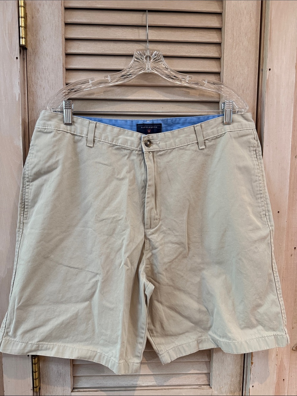 Saddlebred Tan Khaki Chino Flat-Front Cotton Shorts 38W